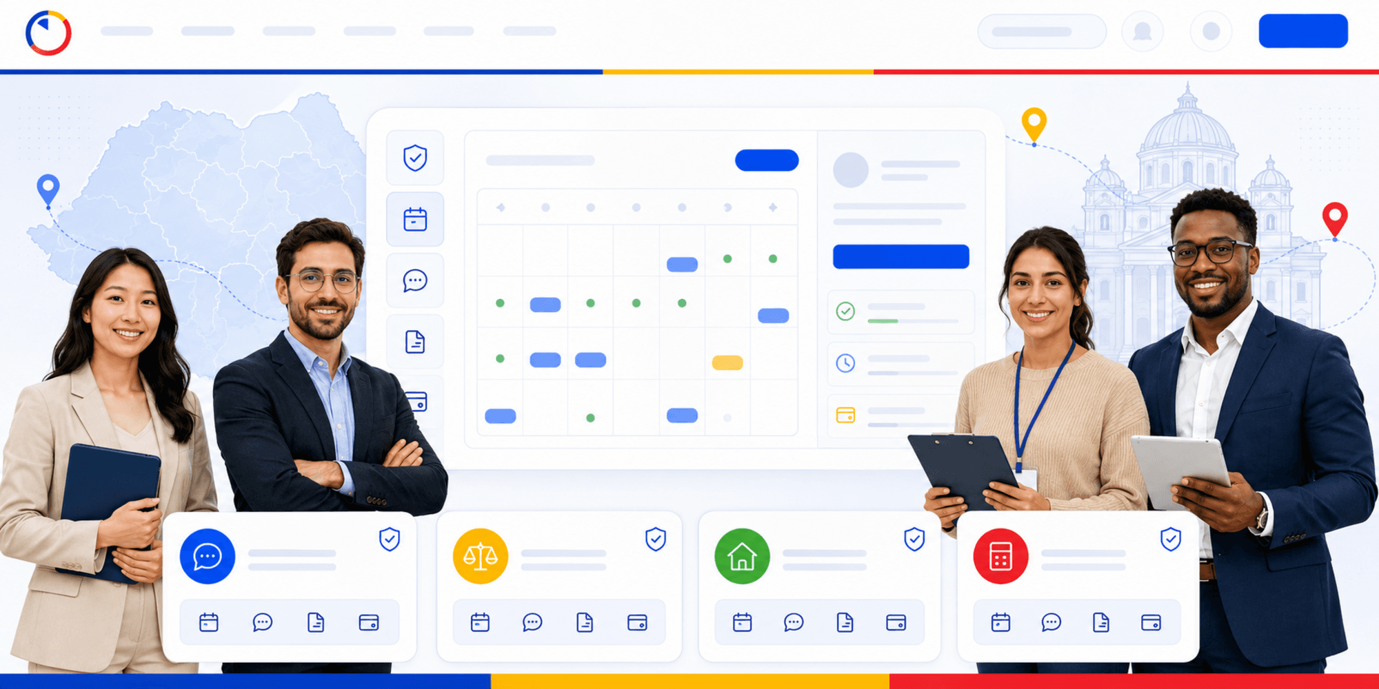 Service providers in Romania illustration with verified provider cards, bookings, and service categories.